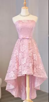 Discount Stylish Pink Lace Bowknot Hi-Lo Homecoming Dress with Belt Under 100