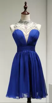 Sweet Royal Blue Homecoming Dress Online Prom and Party with Beading High-neck Sleeveless Backless