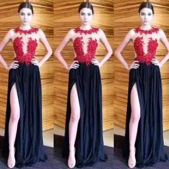 Floor Length Backless Red And Black for Party and Wedding Party with Lace