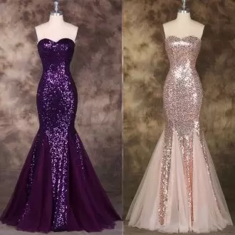 Floor Length Lace Up Prom Homecoming Dress Purple for Prom and Party with Sequins