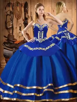Captivating Blue Ball Gowns Organza Sweetheart Sleeveless Embroidery Floor Length Lace Up Sweet 16 Dress