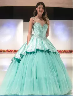 Gorgeous Apple Green Lace Up 15th Birthday Dress Beading and Ruching Sleeveless Floor Length