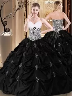 Beauteous Appliques and Pick Ups and Pattern 15th Birthday Dress Black Lace Up Sleeveless Floor Length