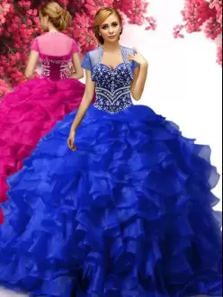 Attractive Sweetheart Sleeveless Lace Up 15th Birthday Dress Royal Blue Organza Beading and Ruffles