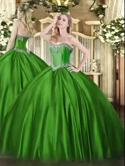Ball Gowns Quinceanera Gown Green Sweetheart Satin Sleeveless Floor Length Lace Up