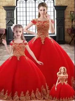 Romantic Red Sleeveless Beading and Appliques Floor Length 15 Quinceanera Dress