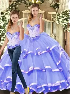 Lavender Sleeveless Tulle Lace Up Quinceanera Dresses for Military Ball and Sweet 16 and Quinceanera