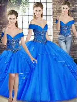 Perfect Royal Blue Sleeveless Beading and Ruffles Floor Length Sweet 16 Quinceanera Dress