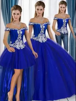 Chic Royal Blue Sleeveless Beading and Appliques Floor Length Quinceanera Dress