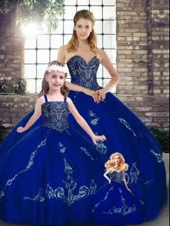 Admirable Royal Blue Sweetheart Neckline Beading and Embroidery Sweet 16 Dress Sleeveless Lace Up