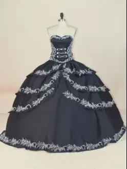 Floor Length Black Quinceanera Dress Sweetheart Sleeveless Lace Up