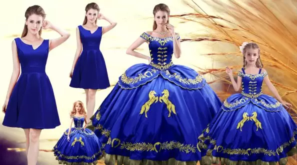 Amazing Floor Length Lace Up Ball Gown Prom Dress Royal Blue for Sweet 16 and Quinceanera with Embroidery