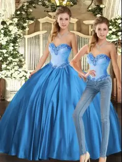 Most Popular Baby Blue Sweetheart Lace Up Beading Ball Gown Prom Dress Sleeveless