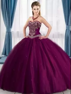 Tulle Sweetheart Sleeveless Lace Up Beading Quinceanera Dresses in Purple