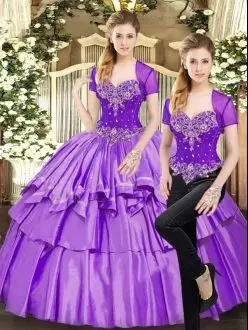 Beading and Ruffled Layers Vestidos de Quinceanera Lavender Lace Up Sleeveless Floor Length