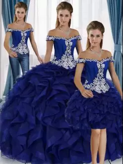 Royal Blue Ruffles Off Shoulder Three Piece Removable Skirt Quinceanera Dress