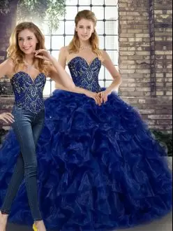 Classical Floor Length Two Pieces Sleeveless Royal Blue Vestidos de Quinceanera Lace Up