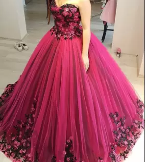 Delicate Red Tulle Lace Up Sweetheart Sleeveless Floor Length Quince Ball Gowns Beading and Appliques