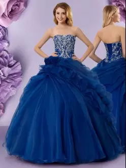 Organza Sleeveless Floor Length Quinceanera Dresses and Beading and Ruffles and Hand Made Flower