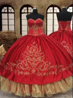 Wine Red Sweetheart Neckline Beading and Embroidery Sweet 16 Quinceanera Dress Sleeveless Lace Up