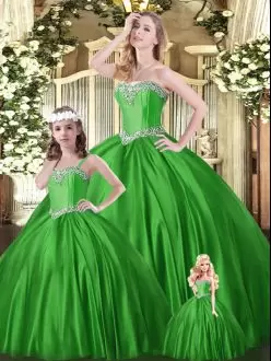 Glamorous Green Ball Gowns Beading Quinceanera Dress Lace Up Tulle Sleeveless Floor Length