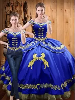 Flirting Royal Blue Lace Up 15 Quinceanera Dress Beading and Embroidery Sleeveless Floor Length