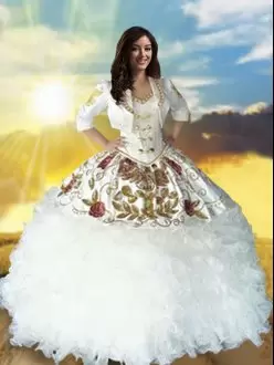 Charro Floor Length Beading and Embroidery Lace Up Quinceanera Gowns with Jacket