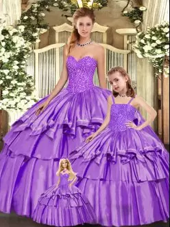 Chic Eggplant Purple Sleeveless Beading and Ruffled Layers Floor Length Vestidos de Quinceanera