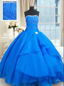 Amazing Organza Sleeveless Floor Length 15 Quinceanera Dress Court Train and Beading and Lace and Sequins