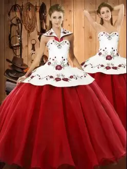 High Quality Satin and Tulle Sleeveless Floor Length Sweet 16 Quinceanera Dress and Embroidery