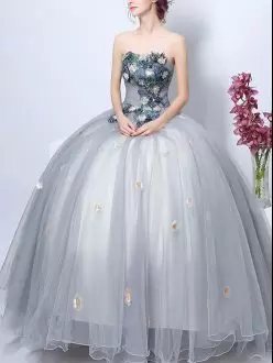 Low Cost Modern Silver Grey 15 Quinceanera Dress with Flowers