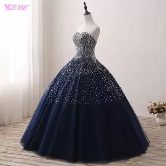 Luxury Navy Blue Lace Up Sweetheart Beading Quinceanera Gown Tulle Sleeveless