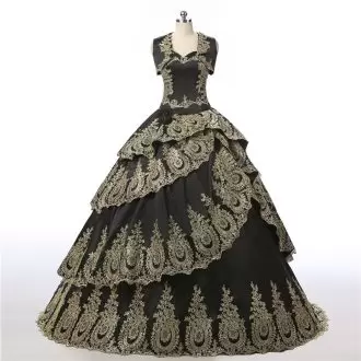 On Sale Black Sweetheart Gold Lace Quinceanera Dress with Jacket