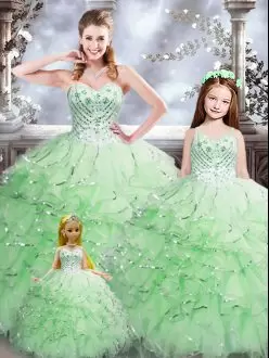 Hot Selling Ball Gowns Sweet 16 Dresses Apple Green Sweetheart Organza Sleeveless Floor Length Lace Up