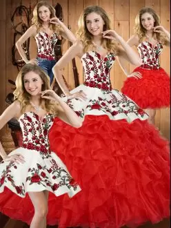 Latest Sweetheart Sleeveless Tulle Sweet 16 Dresses Embroidery and Ruffles Lace Up