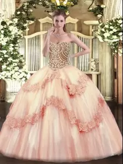 High Class Pink Sleeveless Beading and Appliques Floor Length Quinceanera Dresses