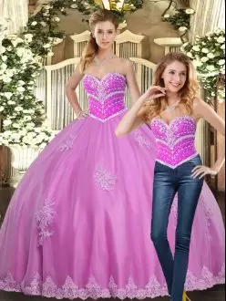 Flare Lilac Quinceanera Gown Sweet 16 and Quinceanera with Beading and Appliques Sweetheart Sleeveless Lace Up
