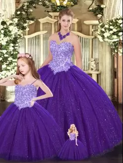 Lovely Purple Sweetheart Neckline Beading Quinceanera Dresses Sleeveless Lace Up