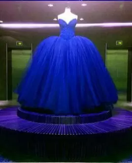 Charming Floor Length Lace Up Quince Ball Gowns Royal Blue for Military Ball and Sweet 16 and Quinceanera with Beading