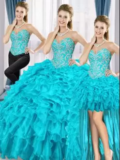 Floor Length Aqua Blue 15 Quinceanera Dress Sweetheart Sleeveless Lace Up