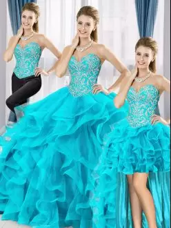 Extravagant Sweetheart Sleeveless Tulle Quinceanera Gowns Beading and Ruffles Lace Up