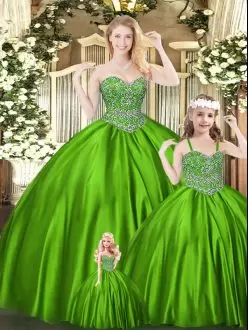 New Style Ball Gowns Quinceanera Dresses Green Sweetheart Tulle Sleeveless Floor Length Lace Up