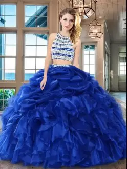 Fancy Sleeveless Scoop Backless Floor Length Beading and Ruffles and Pick Ups Quinceanera Dresses Scoop