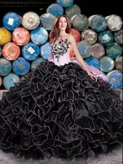 Cheap Black Lace Up 15th Birthday Dress Beading and Ruffles and Pick Ups Sleeveless Floor Length