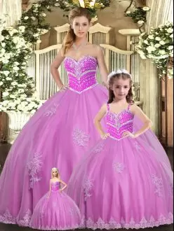 Lilac Sleeveless Beading and Appliques Floor Length Quinceanera Gown