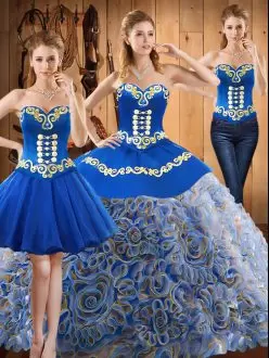 Multi-color Sleeveless Sweep Train Embroidery With Train Ball Gown Prom Dress
