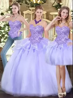 New Style Appliques and Ruffles Quince Ball Gowns Lavender Zipper Sleeveless Floor Length