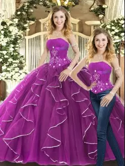Glamorous Purple Sleeveless Tulle Lace Up 15 Quinceanera Dress for Sweet 16 and Quinceanera