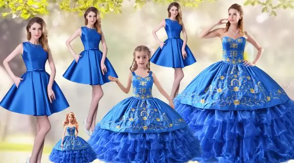Lace Up Quinceanera Gown Blue for Sweet 16 and Quinceanera with Embroidery and Ruffled Layers