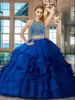 Royal Blue Scoop Backless Beading and Ruffles Quinceanera Dresses Sleeveless